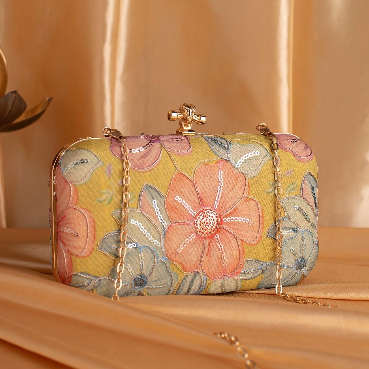 Handcrafted Printed Floral Party Box Clutch