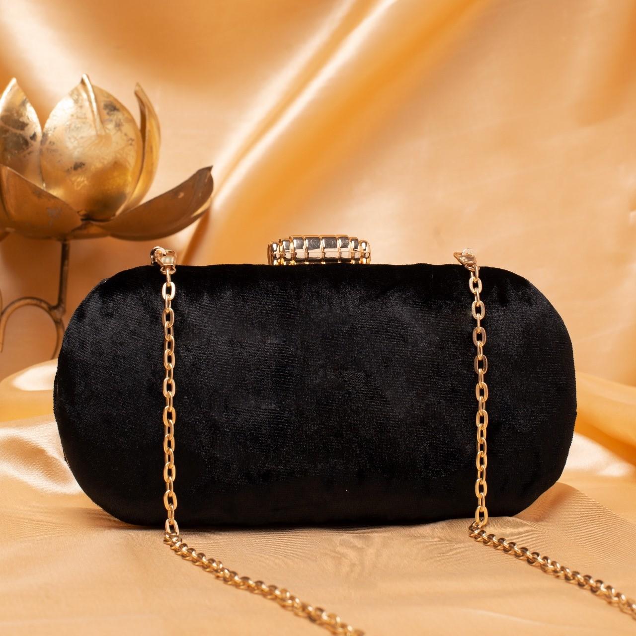 Black Velvet Clutch Bag for Women