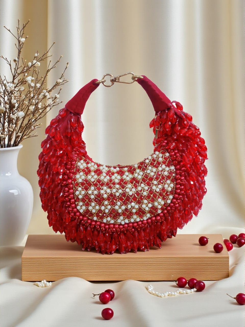 Designer Bead Embroidery Moon Handbag