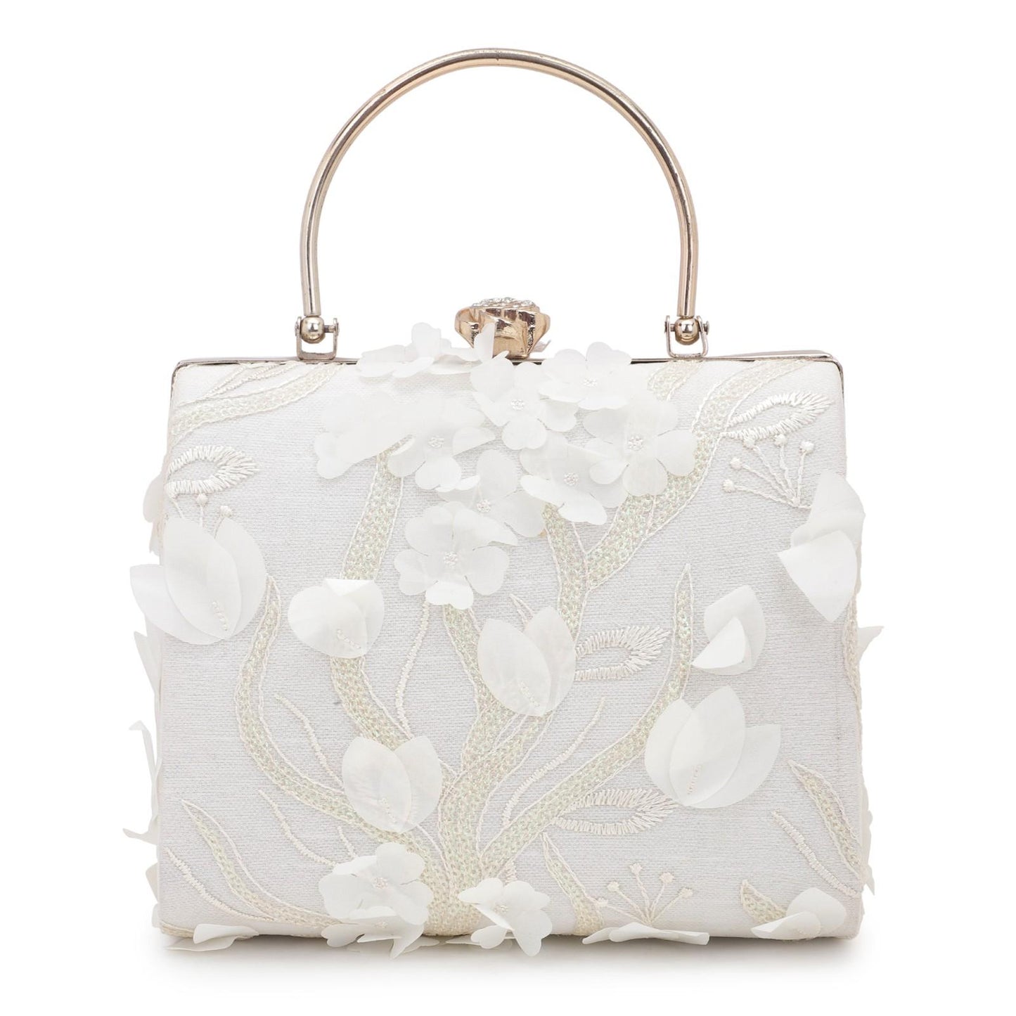 Elegant Floral White 3D Clutch Bag | Bridal & Evening Party Wear