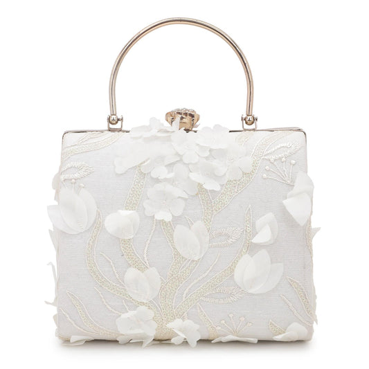 Elegant Floral White 3D Clutch Bag | Bridal & Evening Party Wear