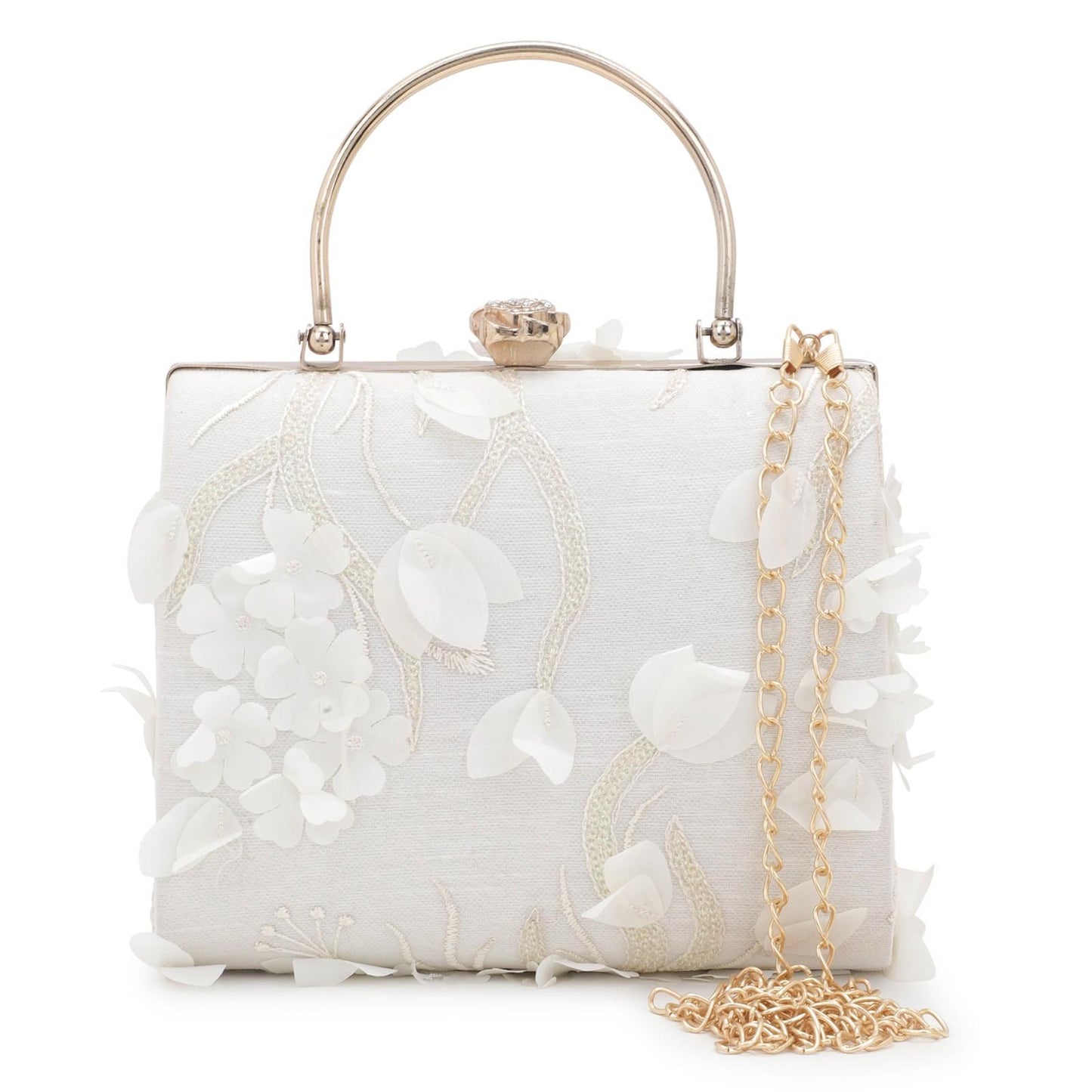 Elegant Floral White 3D Clutch Bag | Bridal & Evening Party Wear