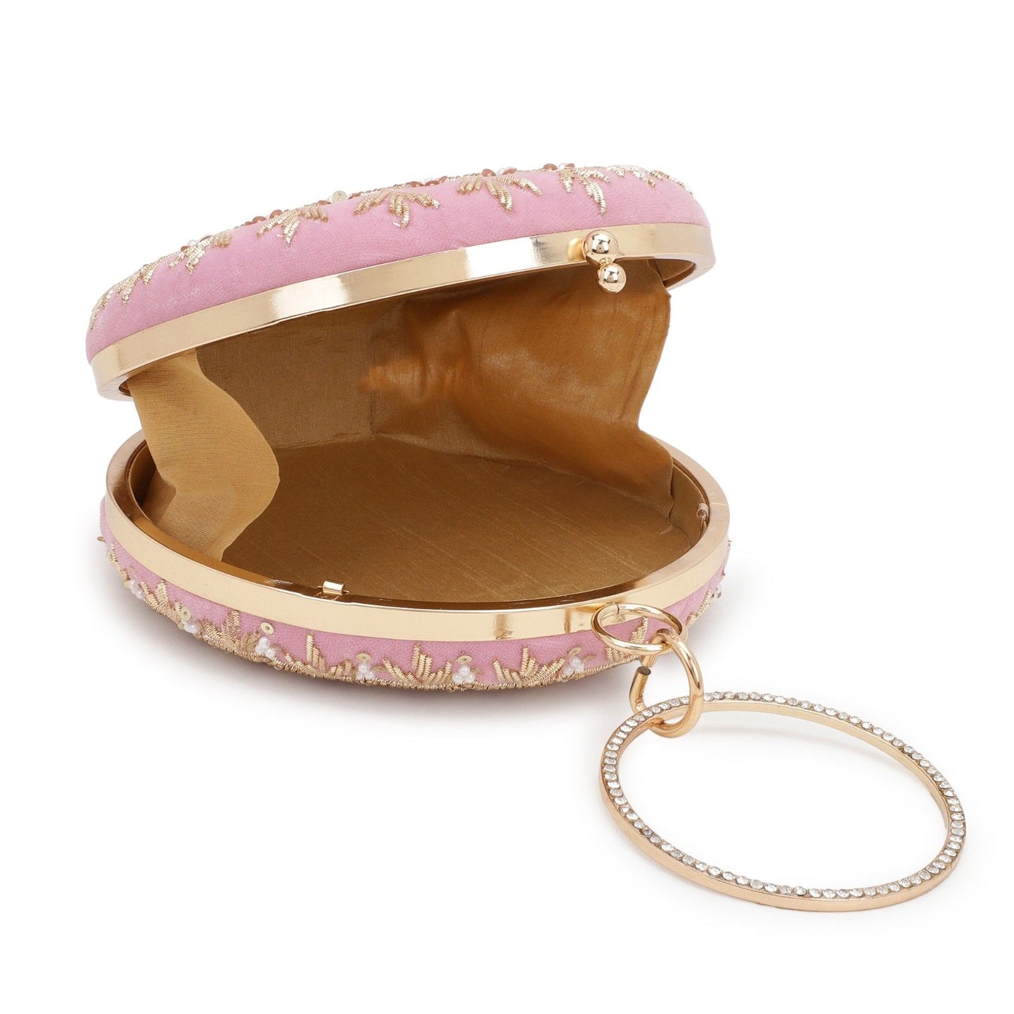 Customised Pink Name Embroidery Round Bridal Clutch Bag