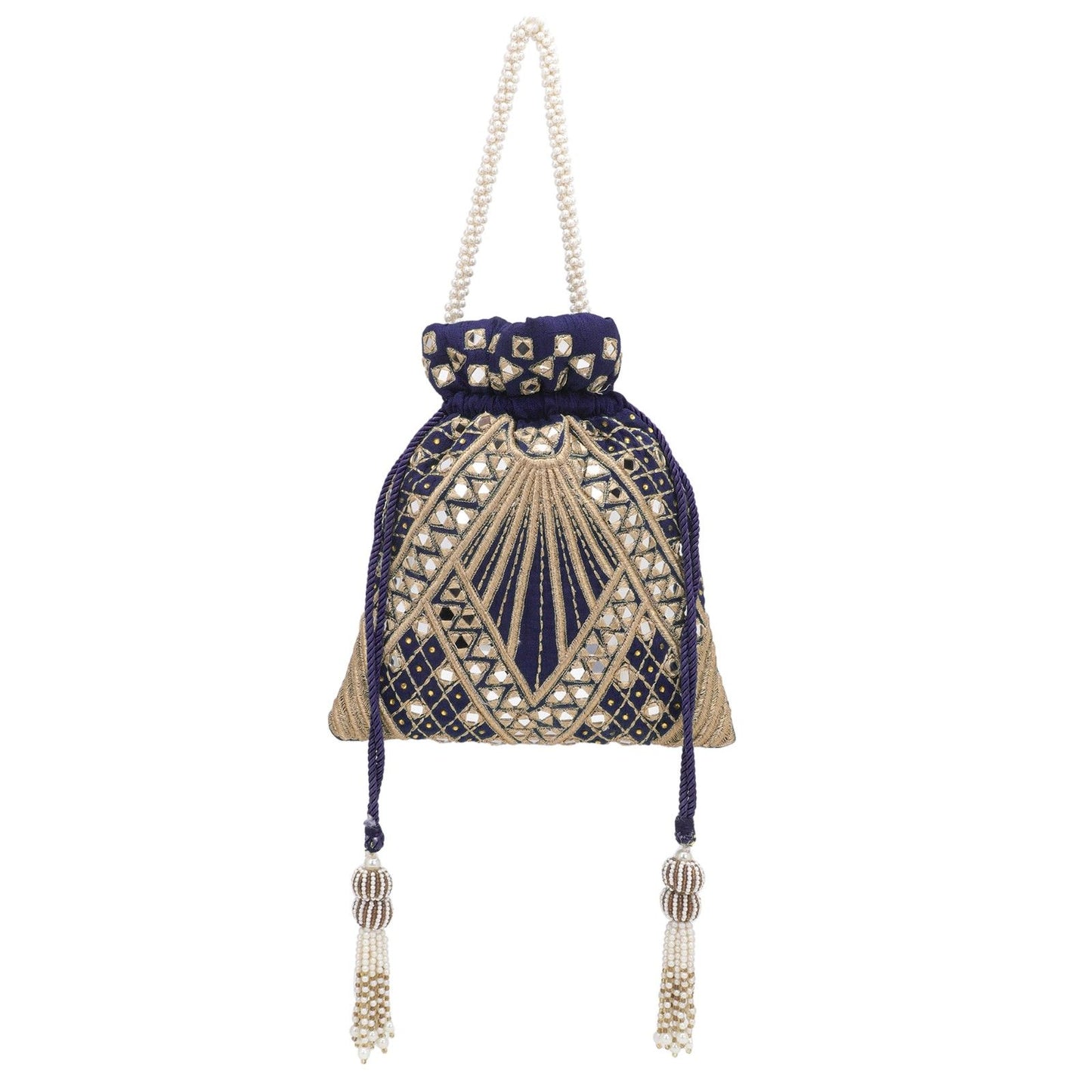 Designer Blue Silk Embroidery Wedding Potli Bag