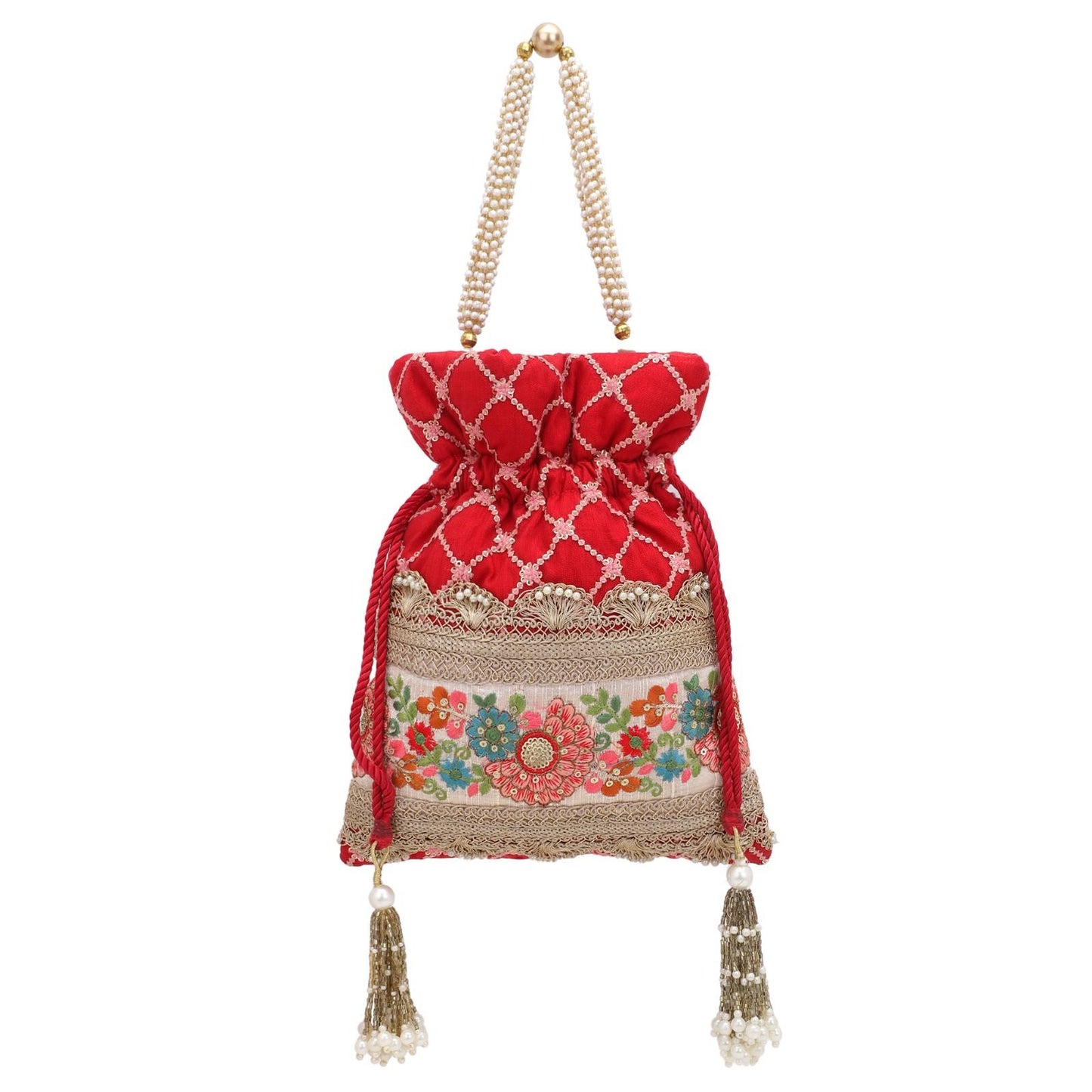 Designer Red Embroidery Party Festive Potli Bag