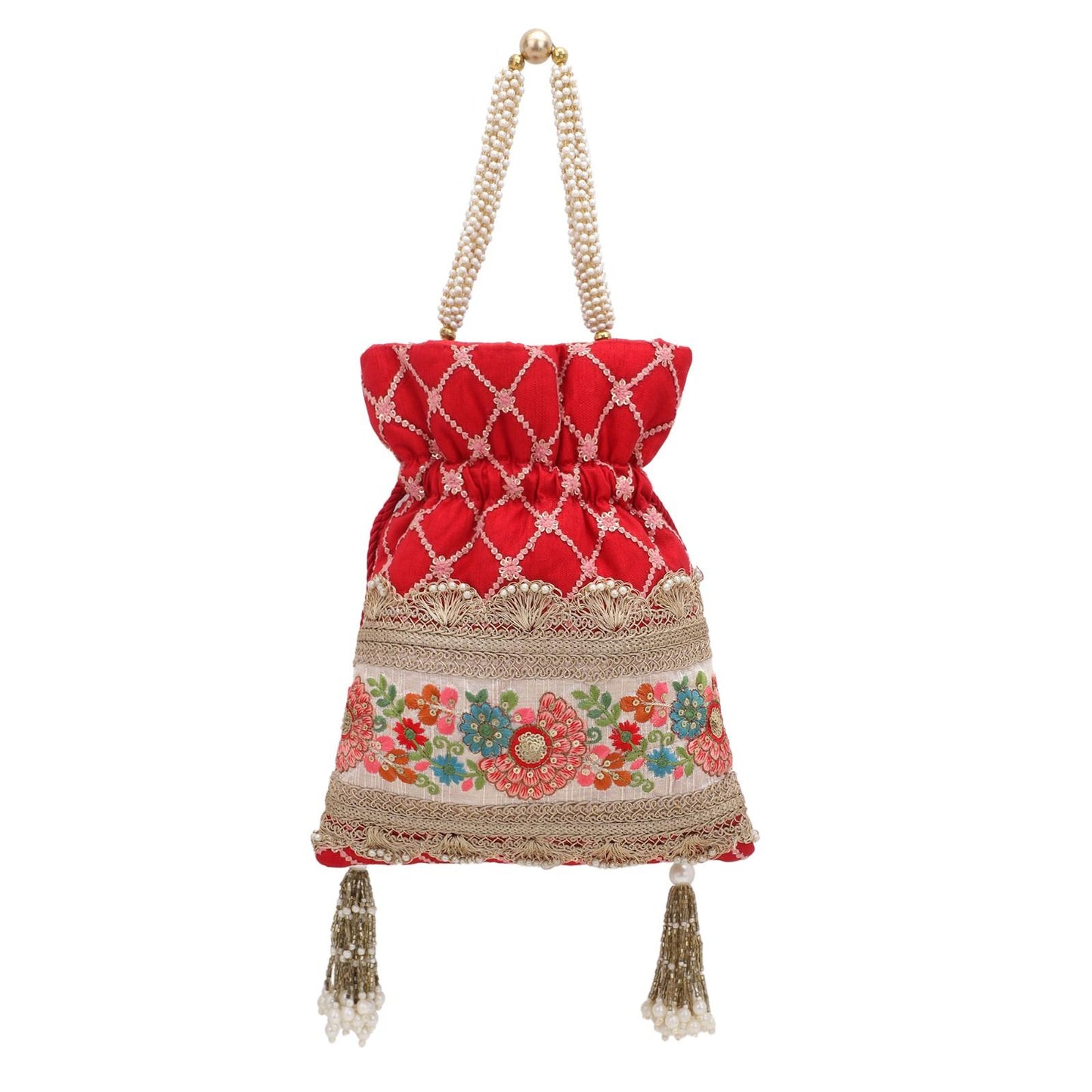 Designer Red Embroidery Party Festive Potli Bag