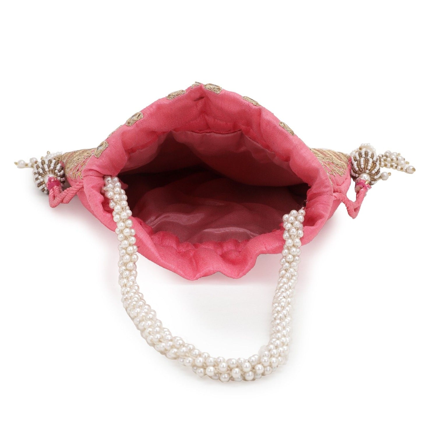 Designer Pink Silk Embroidery Wedding Potli Bag