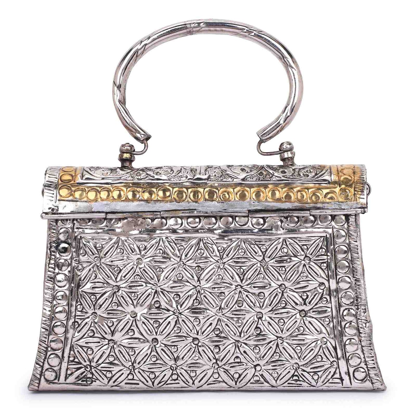 Vintage Gold Silver Brass Metal Party Clutch Bag
