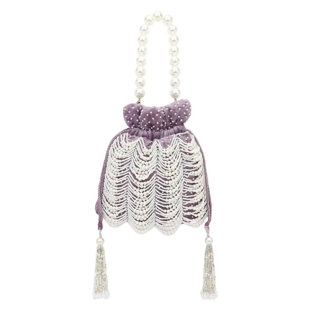 Pearl Purple Embroidered Velvet Potli Bag for Party & Traditional Wear