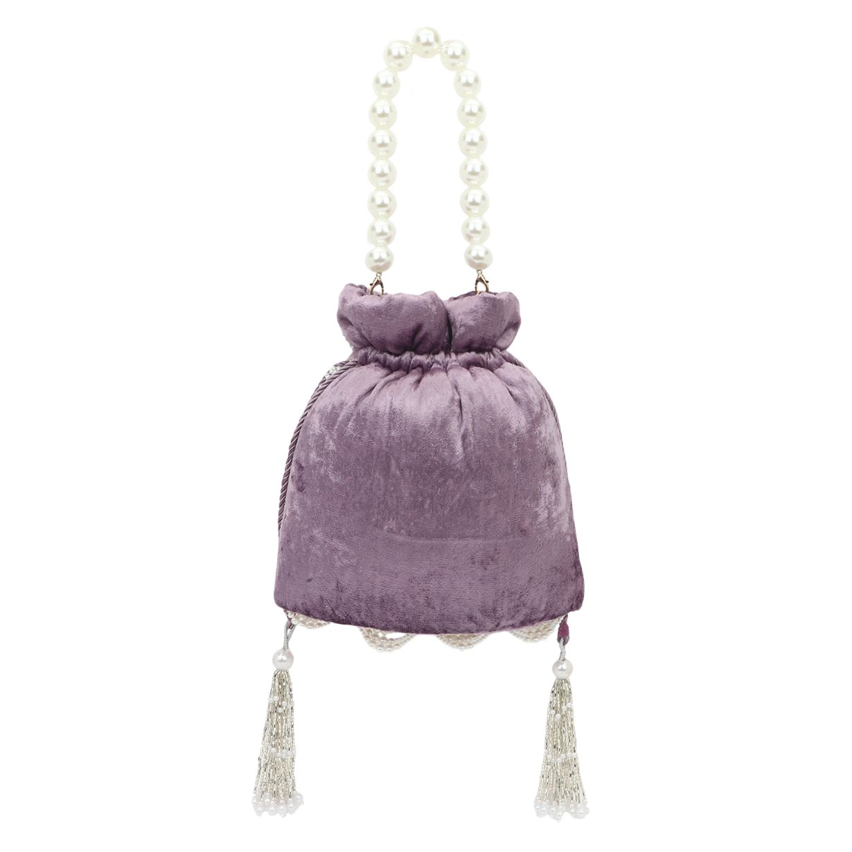 Pearl Purple Embroidered Velvet Potli Bag for Party & Traditional Wear