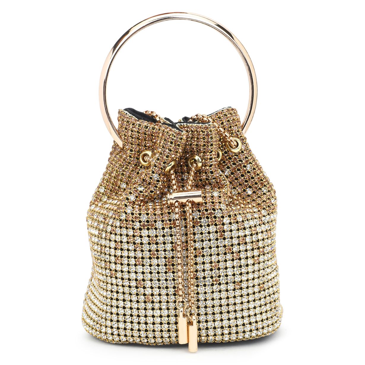 Golden Silver Rhinestone Handle Party Bag for Women