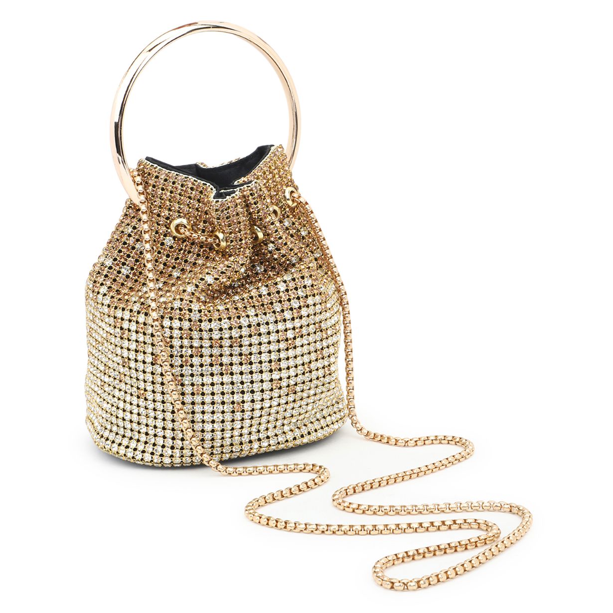 Golden Silver Rhinestone Handle Party Bag for Women
