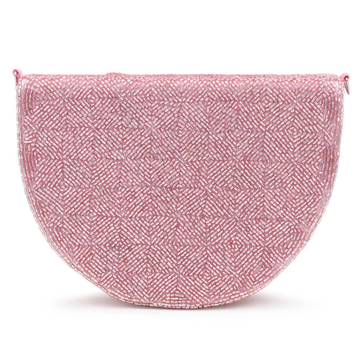 Pink Rose Flap Party Handbag I Half-Moon Clutch Purse