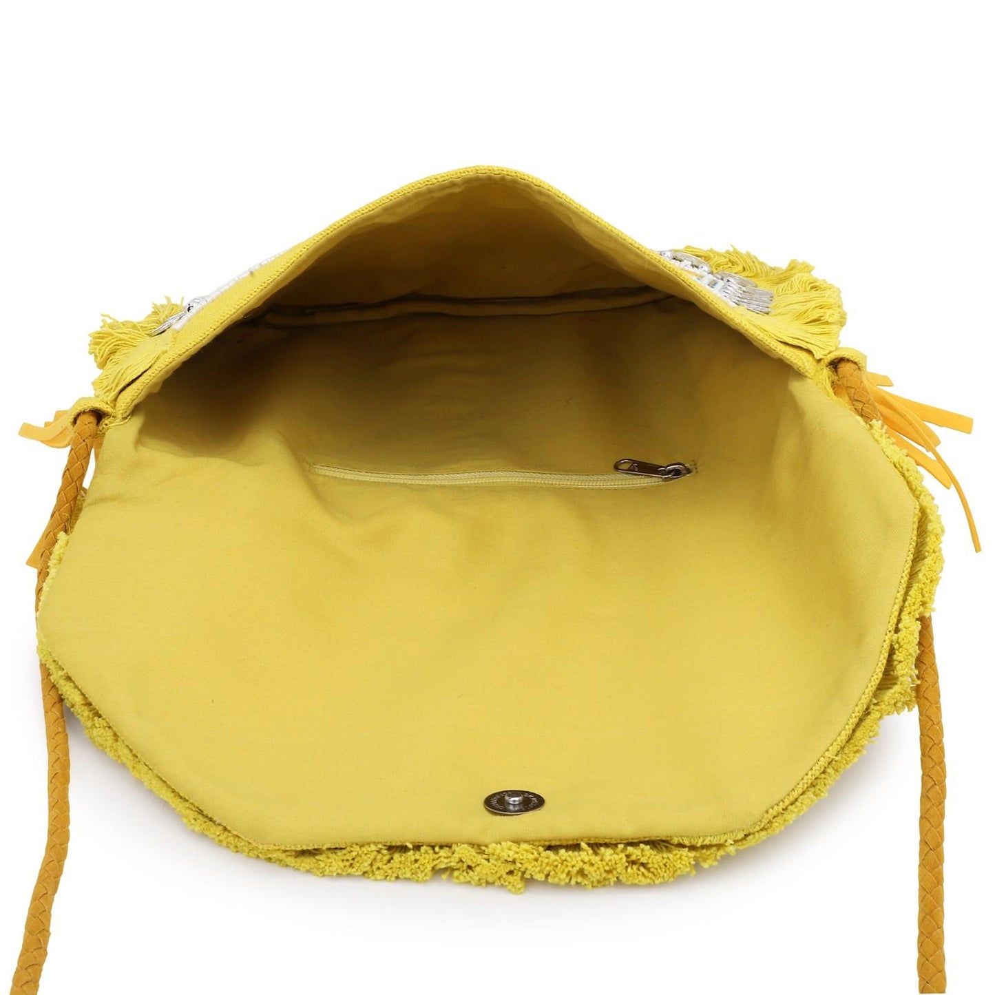 Yellow Coin Mirror Banjara Bag – Boho Clutch, Beaded Bohemian Purse with Tassels & Embroidery