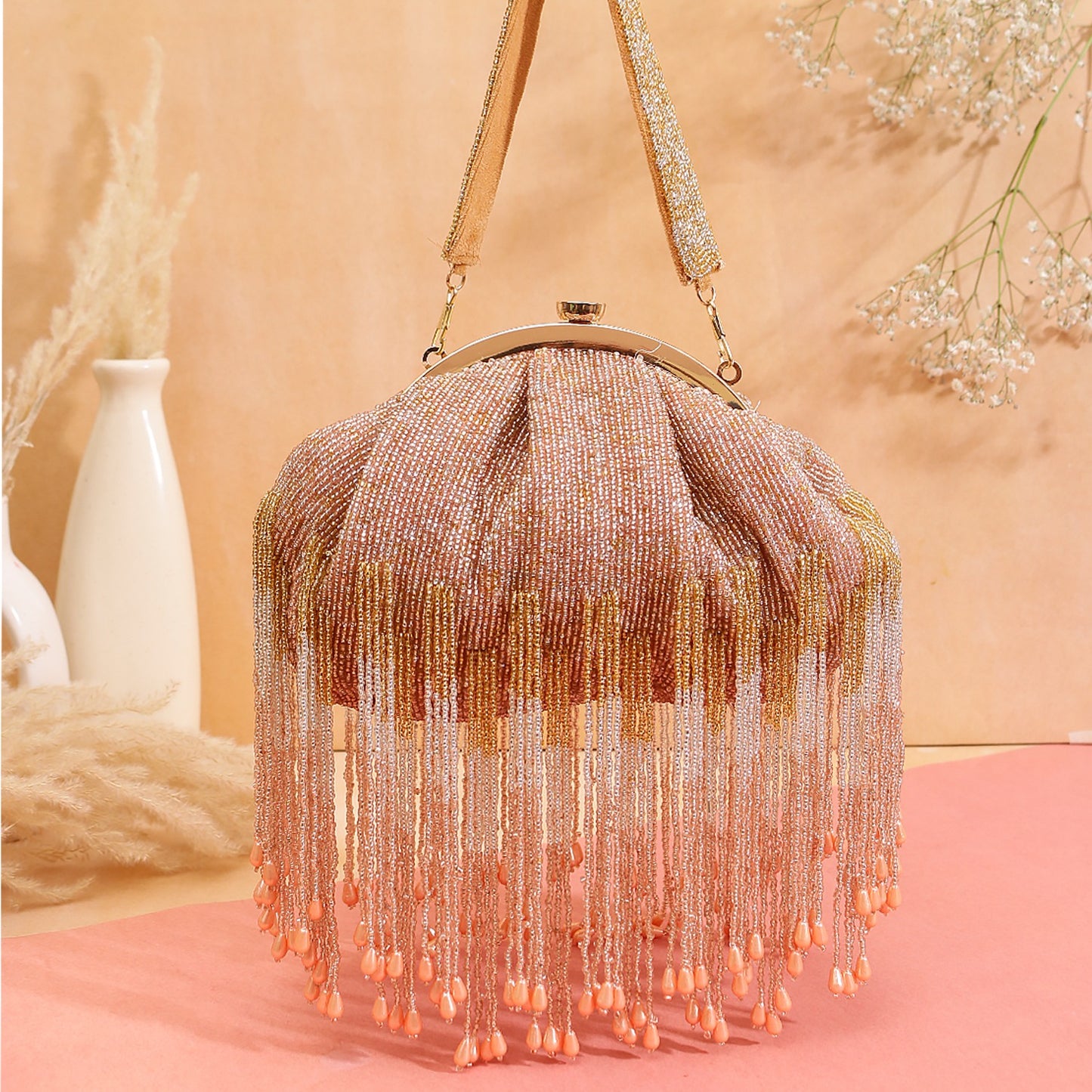 Long Tassel Embroidery Soft Pouch Bag