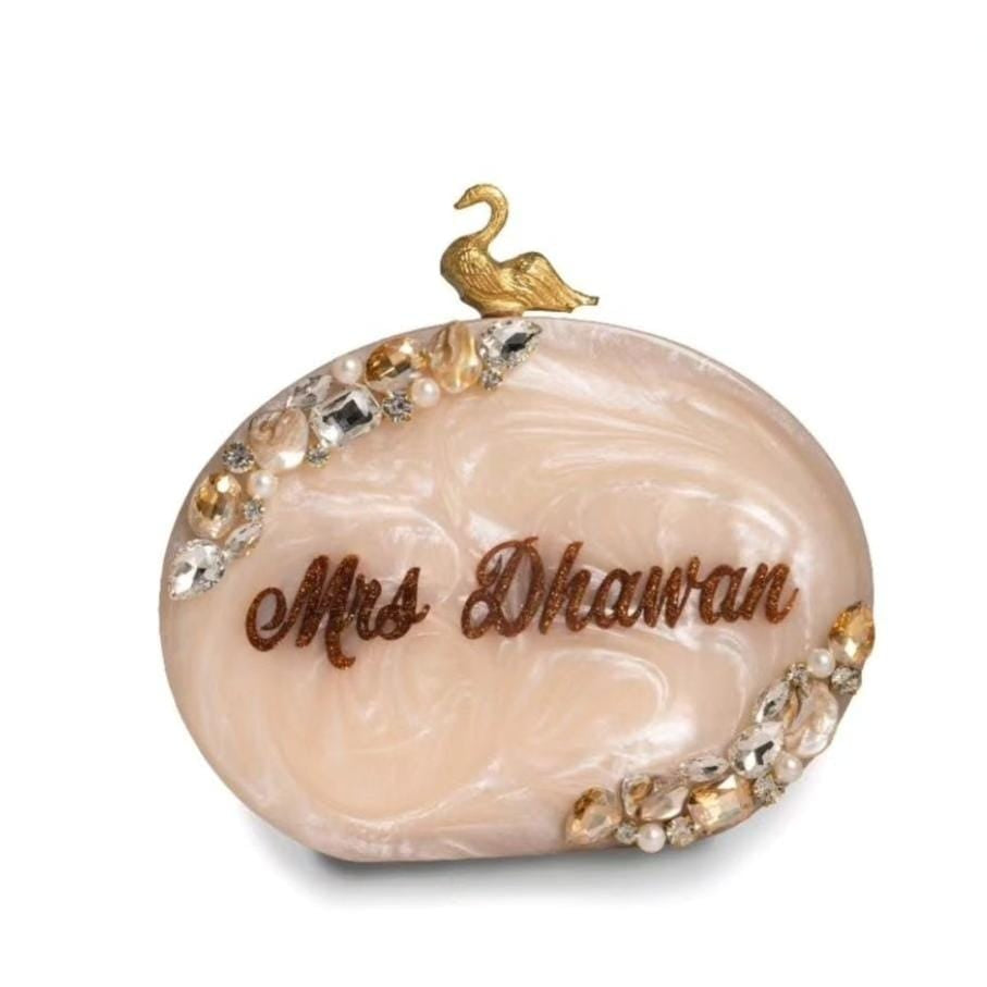 Acrylic Resin Embossed Customised Party Name Clutch for Women