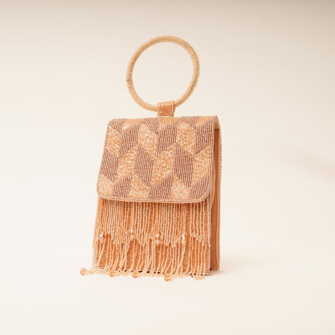 Pink Vertical Embroidery Flap HandBag with Ring Handle