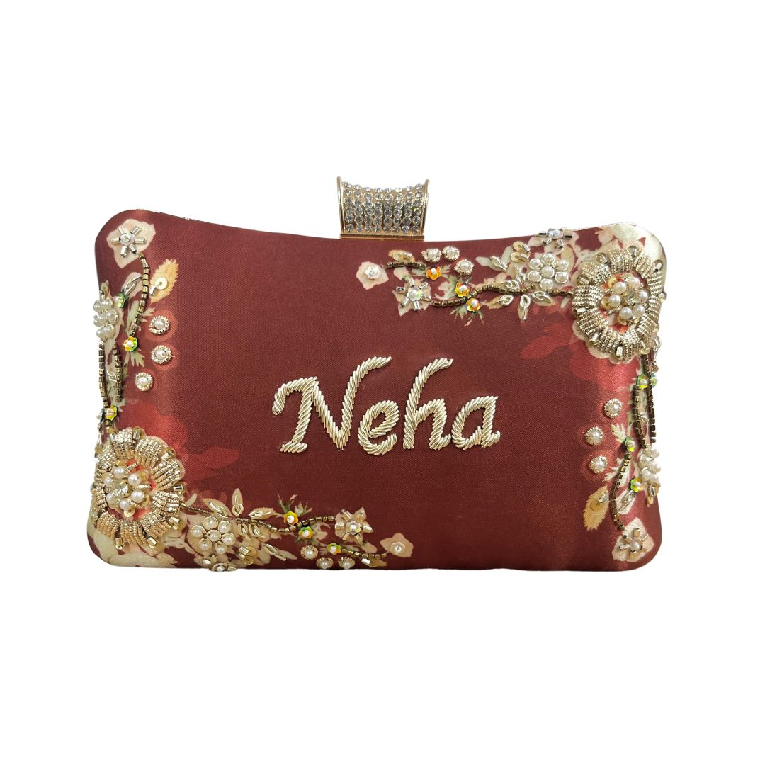 Customised Name Highlight Embroidery Party Clutch for Woman