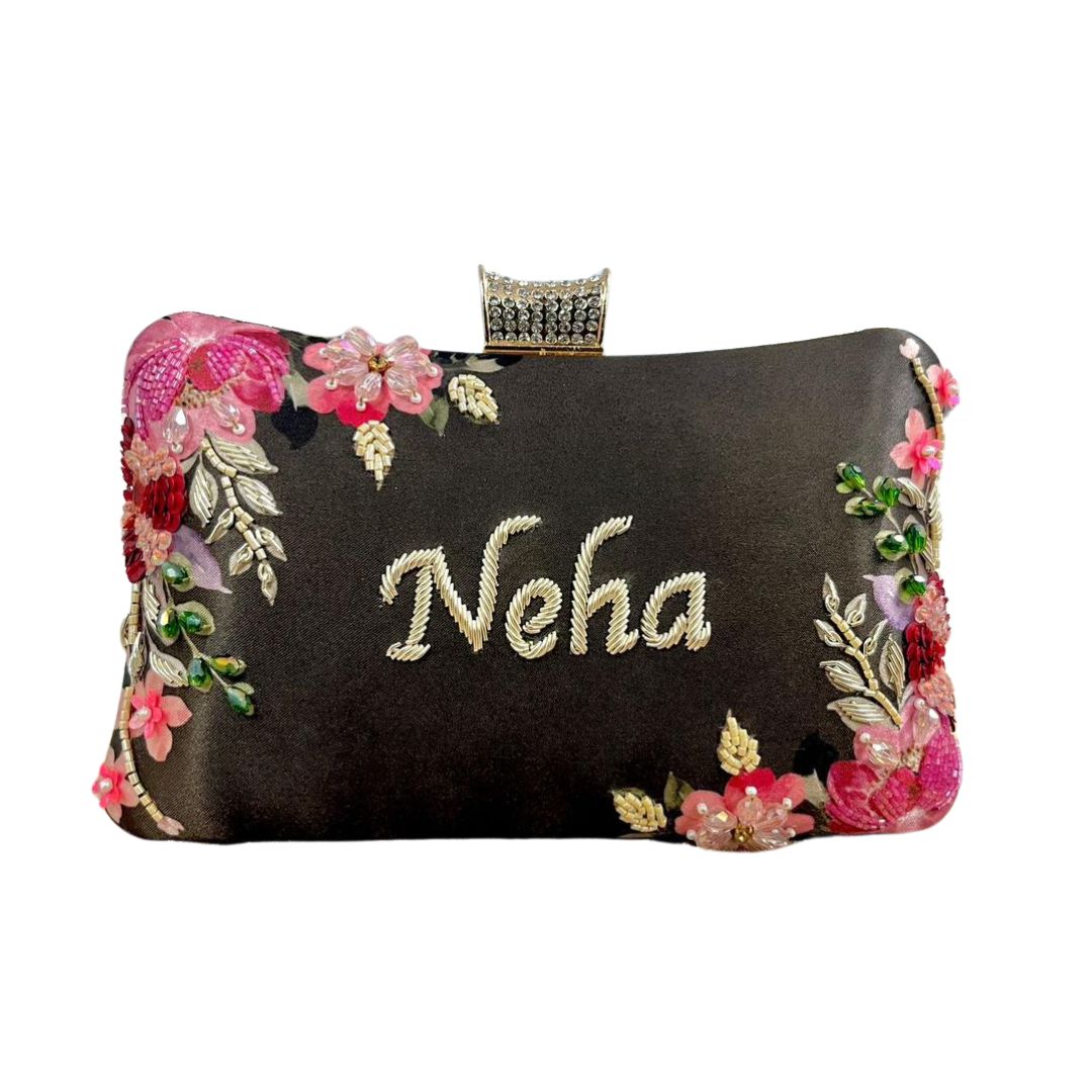Customised Name Highlight Embroidery Party Clutch for Woman