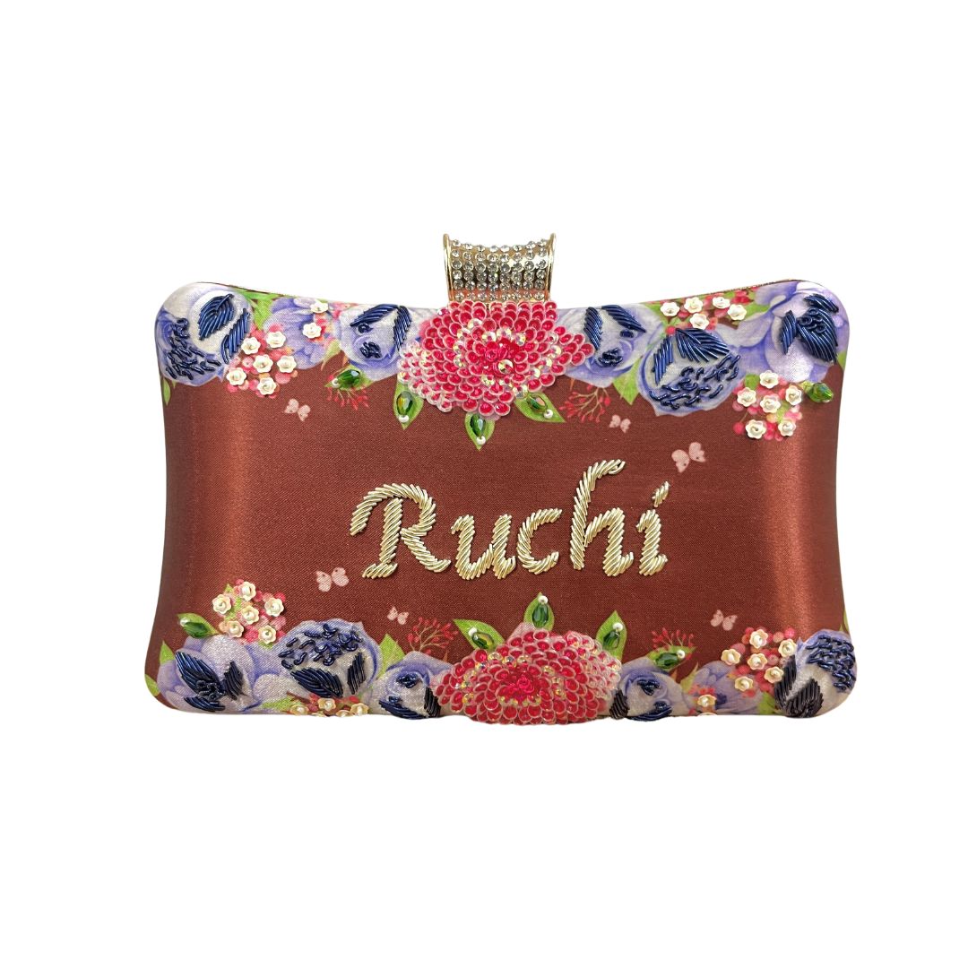Customised Name Highlight Embroidery Party Clutch for Woman