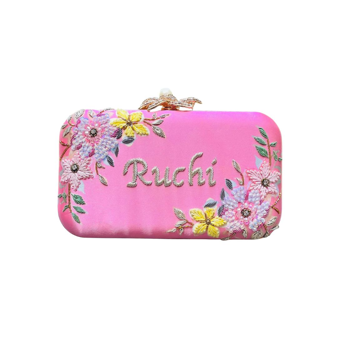 Customised Name Highlight Embroidery Party Clutch for Woman