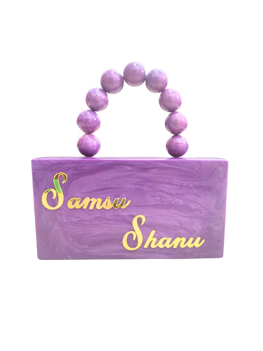 Acrylic Ball Purple Handle Party Name Clutch