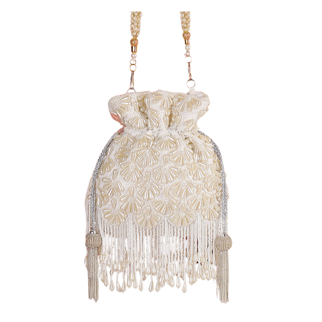 Embroidered Luxury Potli Pearl Tassel Bag for Party