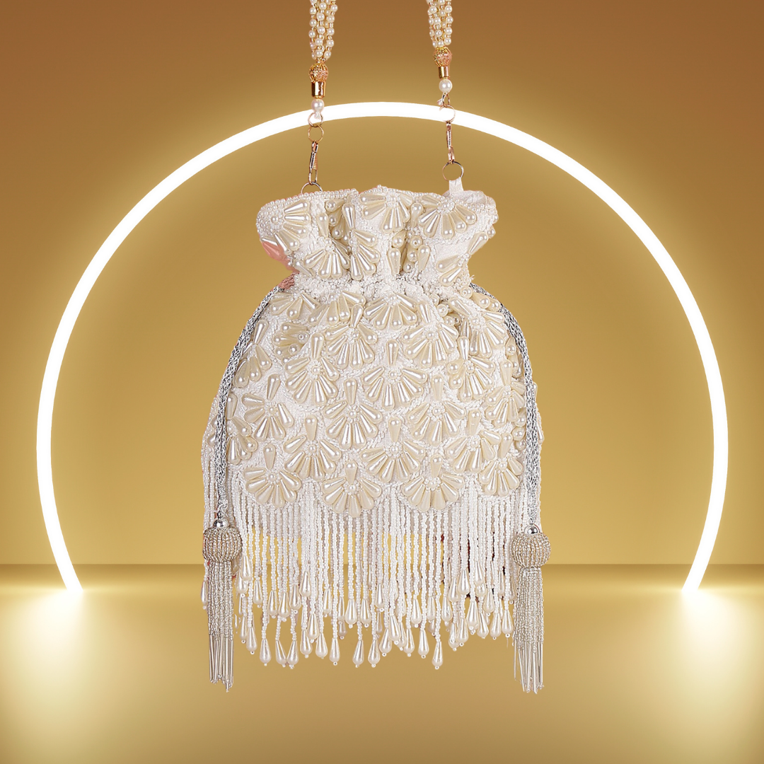 Embroidered Luxury Potli Pearl Tassel Bag for Party