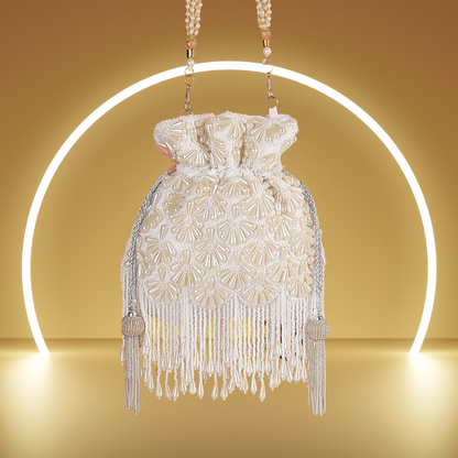 Embroidered Luxury Potli Pearl Tassel Bag for Party