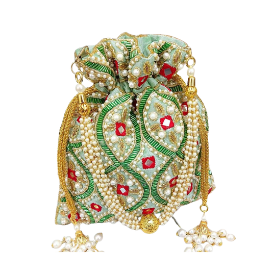 Hand Embroidered Mirror work Potli Bag for Wedding