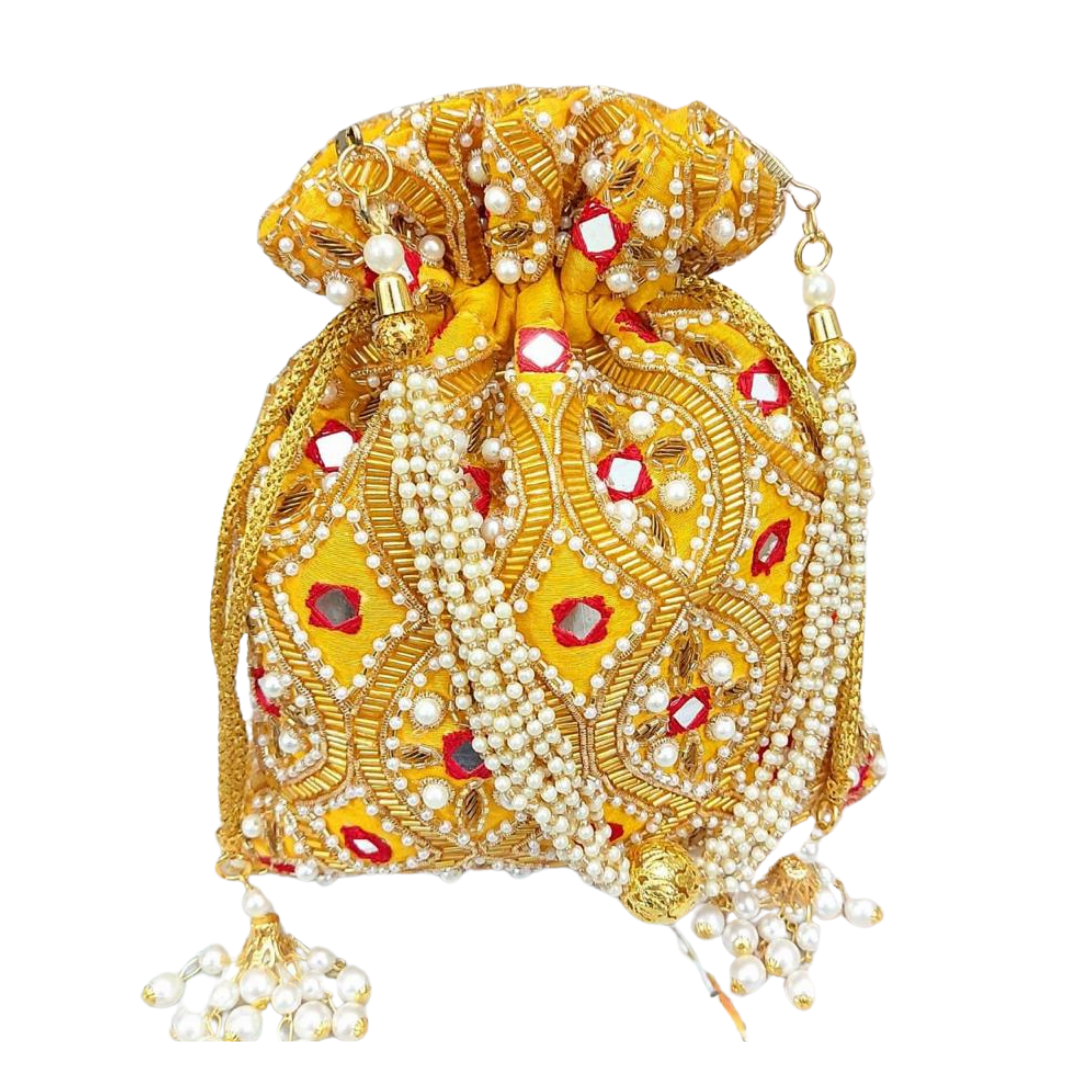 Hand Embroidered Mirror work Potli Bag for Wedding