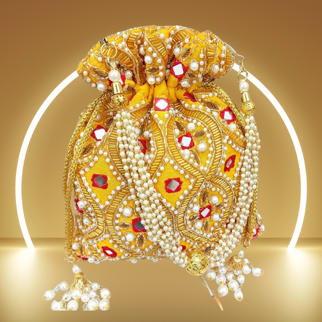 Hand Embroidered Mirror work Potli Bag for Wedding