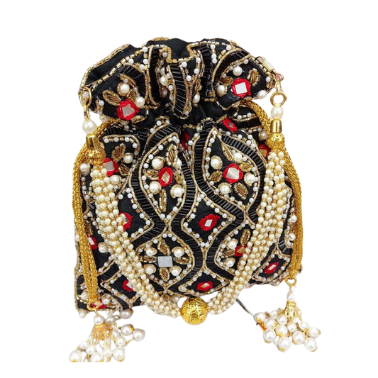 Hand embroidered Mirror work Potli Bag for Wedding