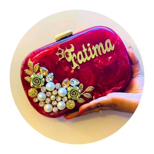 Acrylic Embellished Maroon Name Clutch