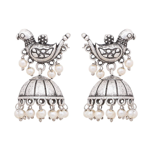 Oxidised Silver Bird Jhumki Earrings– Traditional Ethnic Jewelry for Women & Girls