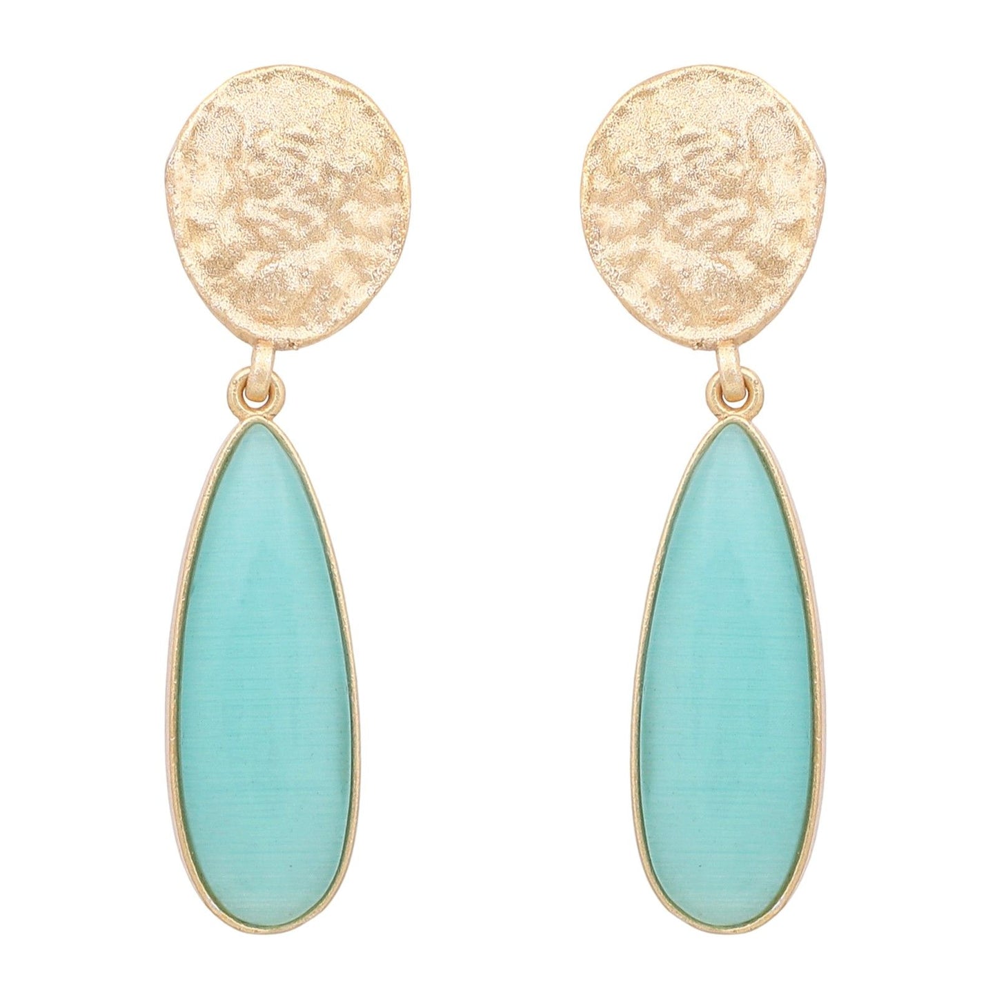 Turquoise Teardrop Earrings - Hammered Gold Boho Chic Drops