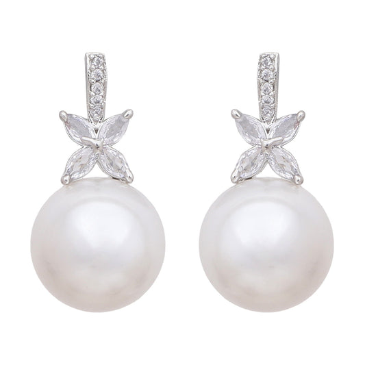Pearl Drop Earrings for Women | Silver Finish | Wedding & Party Wear Jewellery