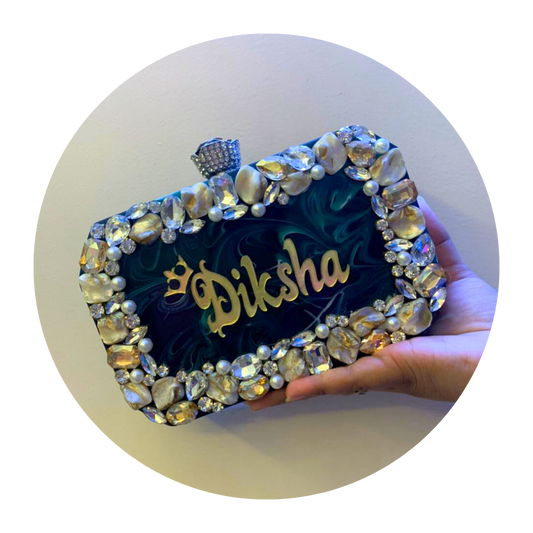 Acrylic Embellished Designer Name Clutch