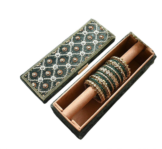 Bridal Velvet Green Customised Embroidery Name Bangle Box