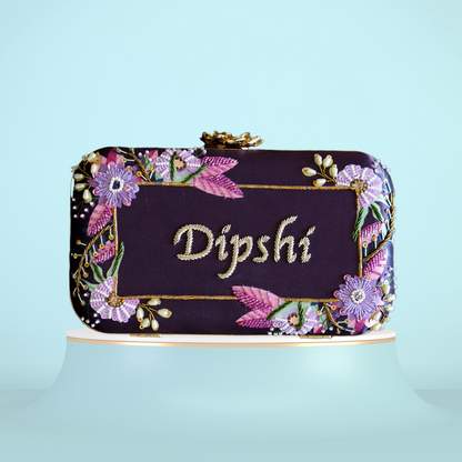 Customized Purple Name Embroidery Highlight Party Clutch