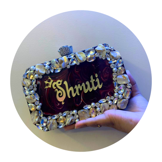 Acrylic Embellished Designer Name Clutch