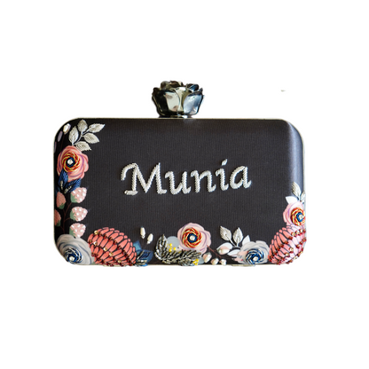 Customized Grey Embroidery Name Highlight Party Clutch