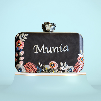 Customized Grey Embroidery Name Highlight Party Clutch