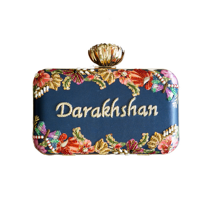 Customized Embroidery Blue Name Party Highlight Clutch