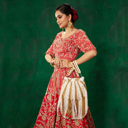 Pearl Tassel Embroidery Potli Bag for Wedding & Party