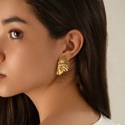 Gold Plated Leaf Fan Earrings
