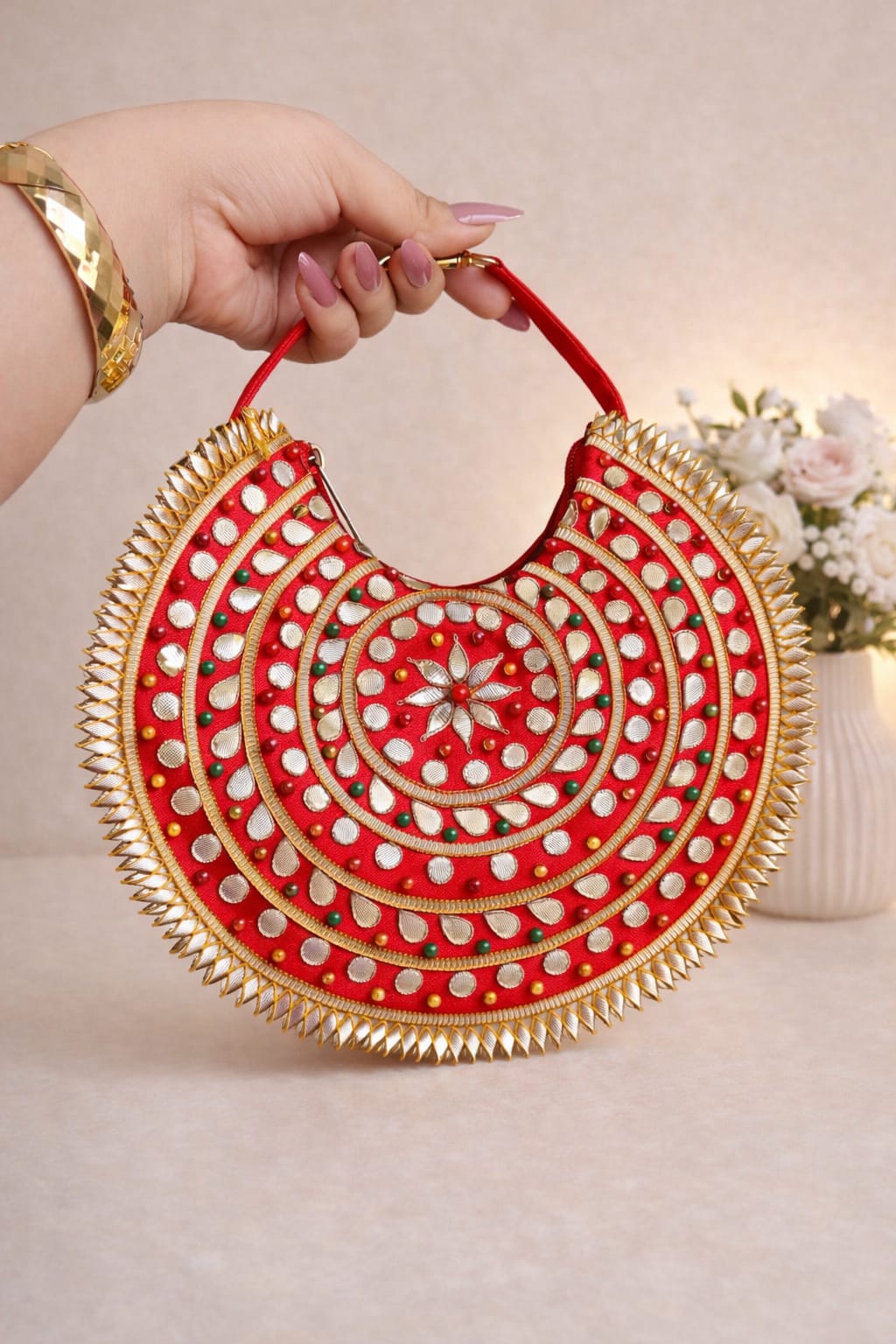 Gota Patti Embroidery Moon Party Handbag