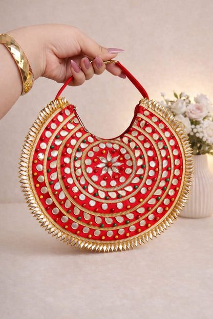 Gota Patti Embroidery Moon Party Handbag