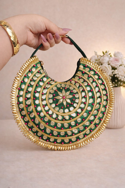 Gota Patti Embroidery Moon Party Handbag