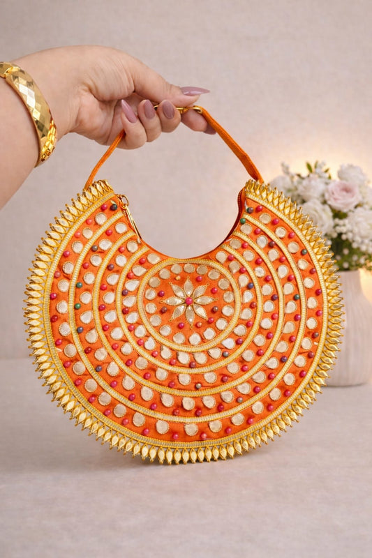 Gota Patti Embroidery Moon Party Handbag